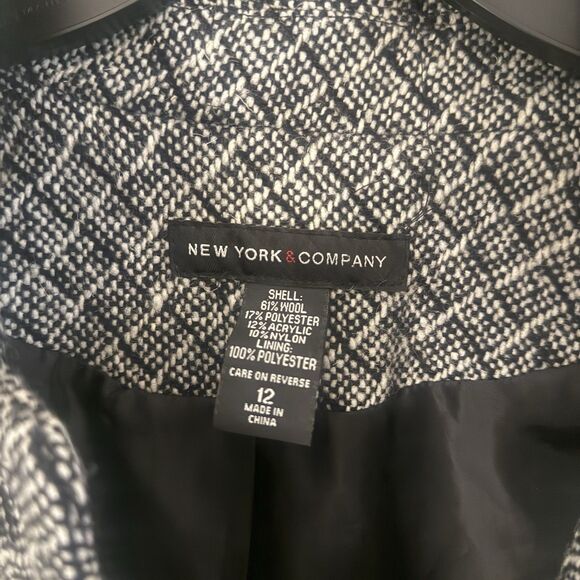 New York & Company Wool Blend Tweed Coat Black White 12 - Picture 3 of 6